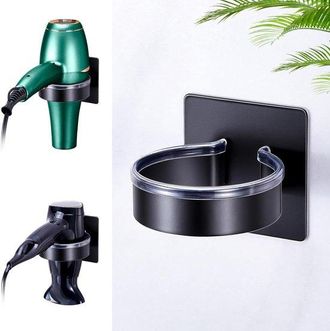 OEM Soporte De Pared Para Secador De Pelo, No Requiere Taladrar, Fijaci&oacute;n Segura Con Adhesivo, 8,5 X 8,5 X 9 Cm, El Ba&ntilde;o Y La Peluquer&iacute;a, Negro