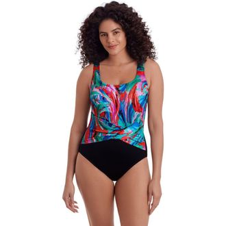 Longitude Twist Pull Sash Tank Long Torso One-Piece Swimsuit in Carnival Dance at Nordstrom, Size 10