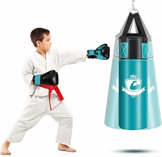 Costway Costway Set Saco De Boxeo 60 Cm Colgado Para Ni&ntilde;os +3 A&ntilde;os Con Guantes, Vendaje Boxeo Y Bolsa, Relleno Remplazable (azul)