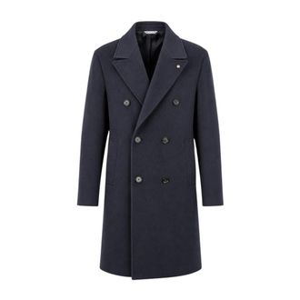 Manuel Ritz Double-Breasted Coat - Heren - Mantels - Blauw - Maat: XL Wol