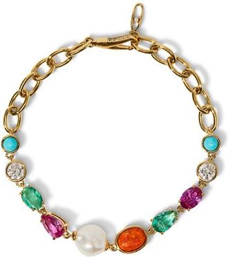 Nadri Frieda Cubic Zirconia & Freshwater Pearl Chain Bracelet in Gold at Nordstrom