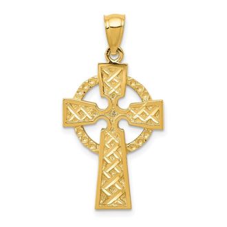 Diamond2Deal 14k Yellow Gold Diamond-cut Celtic Cross Pendant