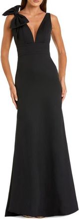 Mac Duggal Petite Sleeveless V Neck Bow Detail Mermaid Gown in Black at Nordstrom, Size 10P