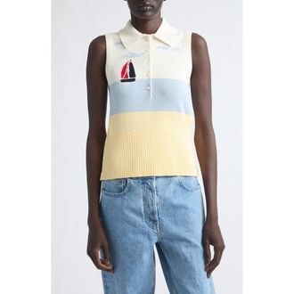 Thom Browne Hand-Embroidered Nantucket Scenic Jersey Tank in White at Nordstrom, Size 38