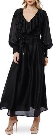 Ciebon Kiyelle Ruffle Long Sleeve Maxi Dress in Black at Nordstrom Rack, Size X-Small