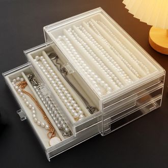 OEM Caja Para Guardar Collares, Caja De Almacenamiento De Acr&iacute;lico Con Tapa De Terciopelo, Caja Expositora A Prueba De Polvo Para Mujeres Y Ni&ntilde;as (beige, 