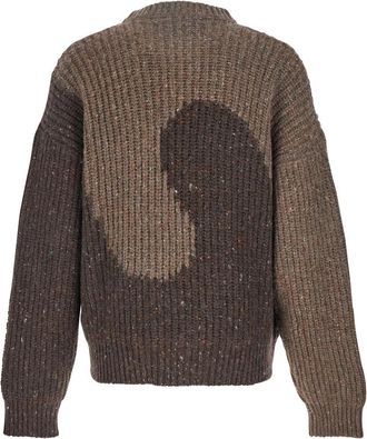 ERL Mens Brown Knit Crewneck Sweater With Bicolor Motif Wool Tops Top