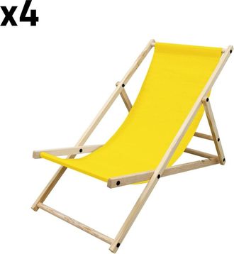 ECD Germany 4x silla de playa amarilla madera pino tejido oxford carga hasta 120kg