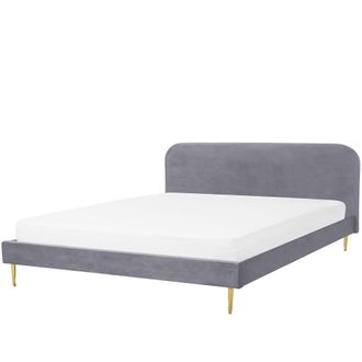 Beliani Beliani - Cama Con Somier De Terciopelo Gris Dorado 180 X 200 Cm Patas De Metal Flayat
