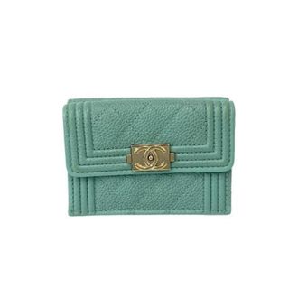 Chanel Pre-owned Wallets, female, Blue, Size: ONE SIZE Pre-owned Boy Caviar Leather Trifold Wallet