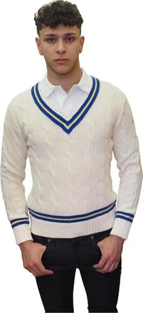 Ralph Lauren Cricketshirt panna - S- CRM - Heren - V-hals truien - Wit - S - Katoen - Truien & Vesten