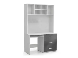 Mirjan24 Mobilier1 - Mesa De Oficina Salmere 109, Blanco + Blanco Brillante + Gris Brillante, Con Cajones, Con Un Estante Para Teclado, N&uacute;mero De Puertas: 0, N