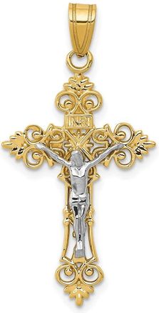 Diamond2Deal 10K Two-tone Medium Lacey-edged INRI Crucifix Pendant