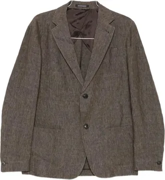 Emporio Armani Blazers, male, Brown, Size: XL Linen Single-Breasted Blazer