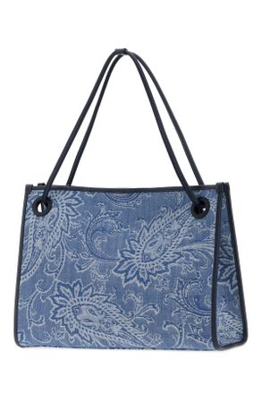 Etro Womens Embroidered Denim Medium Eyes Shopping Bag Fantasiaazzurro Borse A Mano