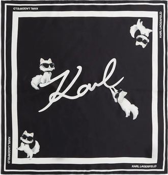 Karl Lagerfeld Foulard Ikon Choupette Signature in seta - Nero