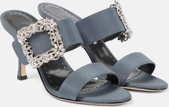 Manolo Blahnik Gable Jewel embellished Crepe de Chine sandals