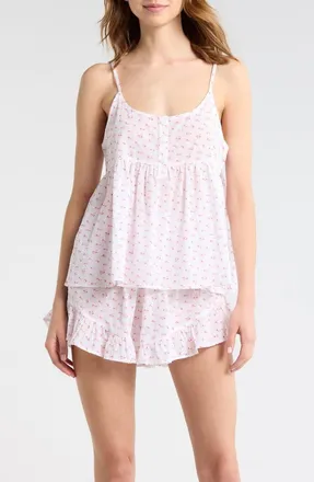 Papinelle Sleepwear Swiss Dot Short Pajamas in Pink Lemonade Ditsy at Nordstrom, Size Xx-Large