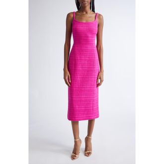 St. John Cotton Blend Tweed Sheath Midi Dress in Hot Pink at Nordstrom, Size 10