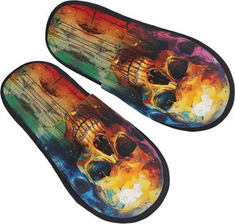 Generic Color Skulls Women Men House Slippers Cosy House Shoes Fuzzy Shoes For Winter Bedroom Outdoor M