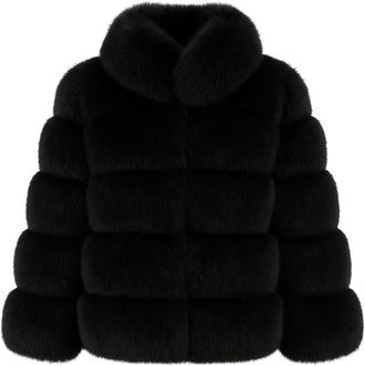 Wanan Luxury Giacca Enry Nera in Pelliccia di Volpe-Donna -Nero