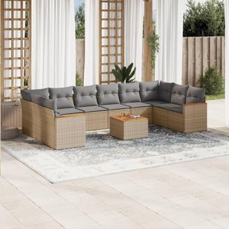vidaXL Set De Sof&aacute;s De Jard&iacute;n 11pzas Con Cojines Rat&aacute;n Sint&eacute;tico Beige Vidaxl