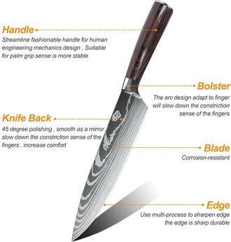 OEM Juego De 8 Cuchillos De Cocina, Acero Inoxidable De Alto Contenido De Carbono Ultra Afilado, Mango Ergon&oacute;mico De Madera, Hojas Resistentes A La Corros