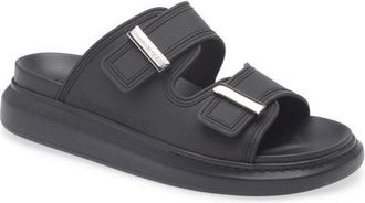 Alexander McQueen Oversized Hybrid Slide Sandal in Black/Silver at Nordstrom, Size 13Us