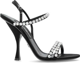 Dolce & Gabbana Sandalettes met glinsterende kristallen - Dames - Sandalen met hakken - Zwart - 36 EU - Leer - Schoenen
