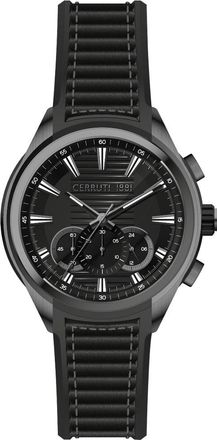 Cerruti Mens MONSORETO GUN CASE BLACK SILICONE STRAP WATCH Stainless Steel - One Size