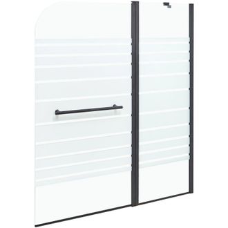 Beliani Mampara De Ba&ntilde;o Minimalista Con Puerta De Vidrio Templado Negro 140 X 120 Cm Tuapi