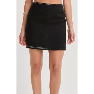 Crescent Embroidered Contrast Stitch Linen Mini Skirt in Black at Nordstrom, Size X-Small