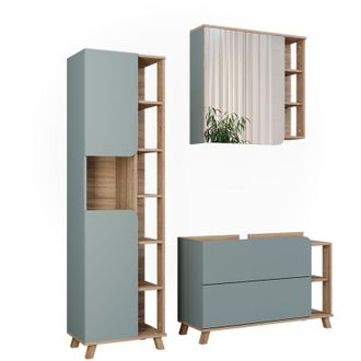 Vicco Conjunto De Muebles De Ba&ntilde;o Karen, Sonoma/azul, 3 Partes