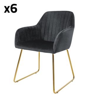 ML Design 6x Sillas de comedor en tapizado color gris con patas de metal doradas