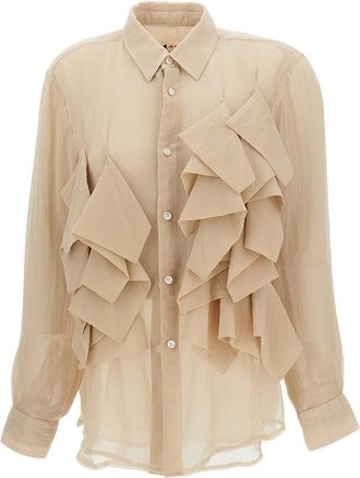 Comme Des Gar&ccedil;ons Beige Semi-Sheer Ruffle Double-Layer Shirt
