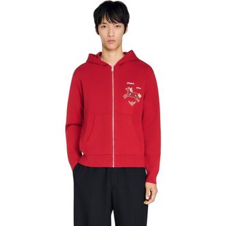 Sandro Animal print zip-up cardigan in Red at Nordstrom, Size X-Small