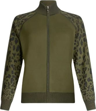 Liu Jo Hoodies & sweatvesten, Dames, Groen, L, Groene Luipaardprint Sweater Rits Hals