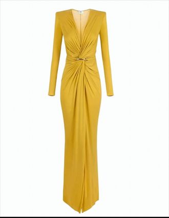 Elisabetta Franchi Red Carpet Dress In Cupro Jersey With Jewel Logo