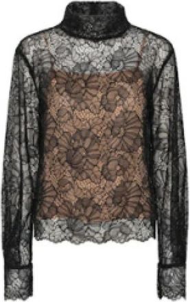 Rotate Blouse met hoge hals en kant - Dames - Blouses - Zwart - XS - Overhemden