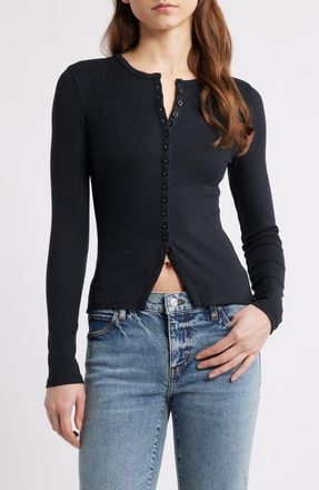 Frame Denim The Rib Splay Stretch Modal Cardigan in Black at Nordstrom, Size Small
