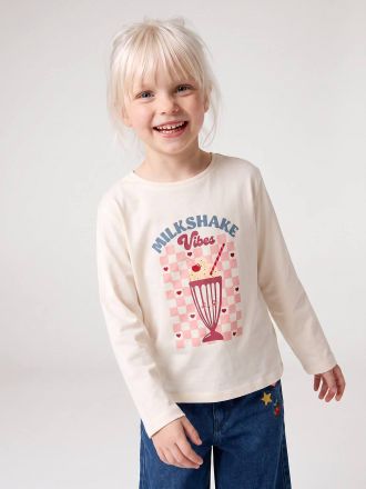 Vertbaudet M&auml;dchen Langarmshirt mit Print wollwei&szlig;