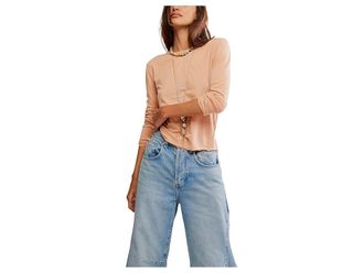 Free People Nova T-Shirts Long Sleeve Womens Clothing Peached Copper : XL (Womens 16), Cotton/Polyester