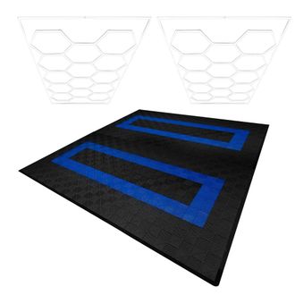 MonsterShop Hexagon LED Lights x 2 & Vented Garage Floor Tiles With Edges - 165 in Black
