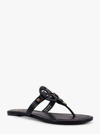 Tory Burch Womens Leather Thong Sandals With Logo Monogram Black