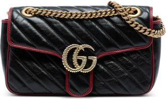 Gucci 2016-2025 medium GG Marmont Matelasse Diagonal Torchon leren schoudertas - Zwart