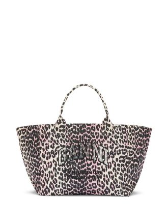Ganni leopard-print tote bag - Black