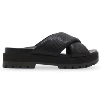 Vionic Vesta Tumbled Leather Womens Slides Sandals - Black - Size:UK 4.5