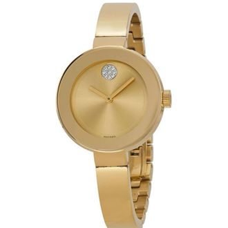 Movado Bold Yellow Gold Tone Crystal Bangle Womens Watch 3600201