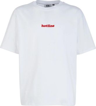 GCDS Hotline Geborduurd T-shirt - Dames - T-shirts - Wit - S - Katoen - Tops