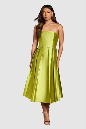 Coast Scalloped Strapless Midi Dress in Chartreuse at Nordstrom, Size 12